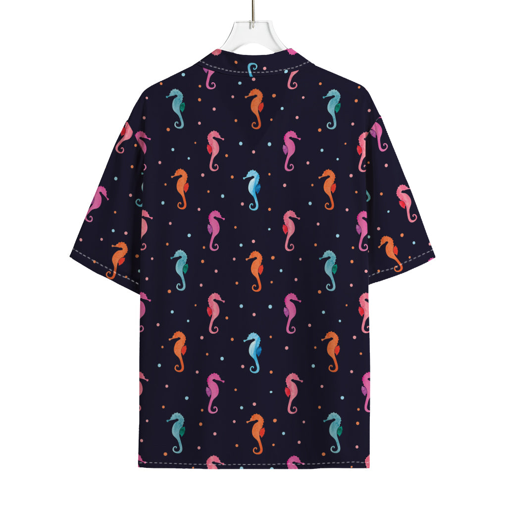 Colorful Seahorse Pattern Print Rayon Hawaiian Shirt