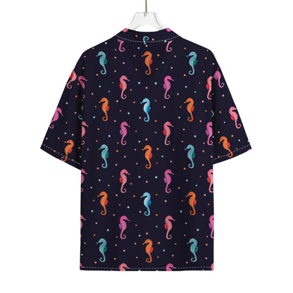 Colorful Seahorse Pattern Print Rayon Hawaiian Shirt
