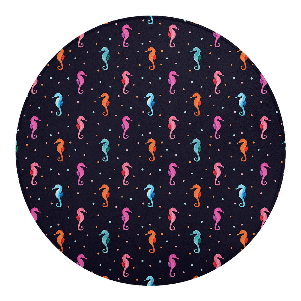 Colorful Seahorse Pattern Print Round Blanket