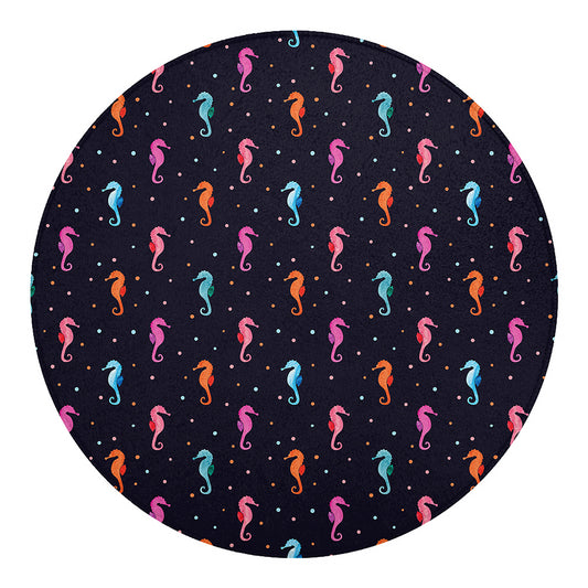 Colorful Seahorse Pattern Print Round Blanket
