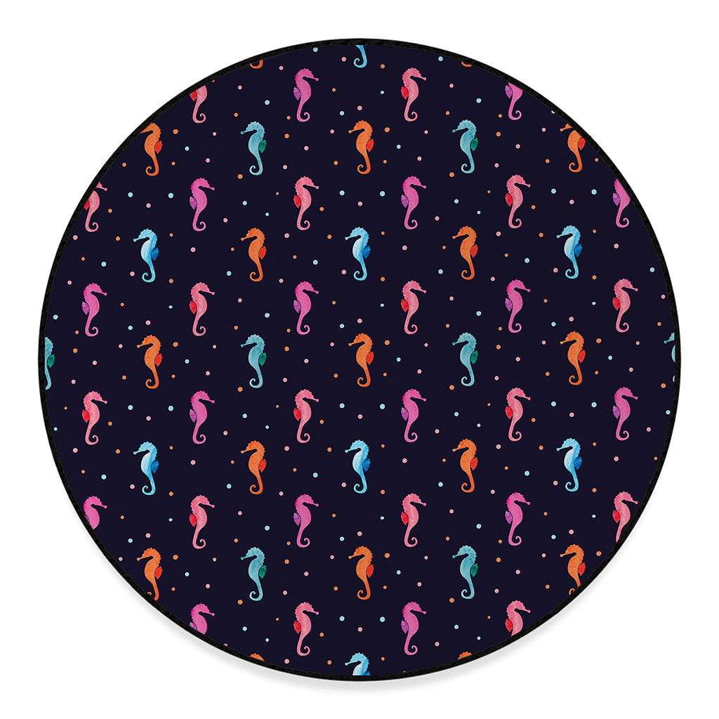 Colorful Seahorse Pattern Print Round Floor Mat