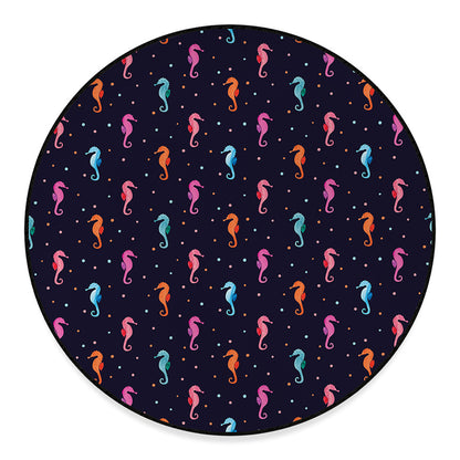 Colorful Seahorse Pattern Print Round Floor Mat