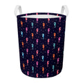 Colorful Seahorse Pattern Print Round Laundry Basket