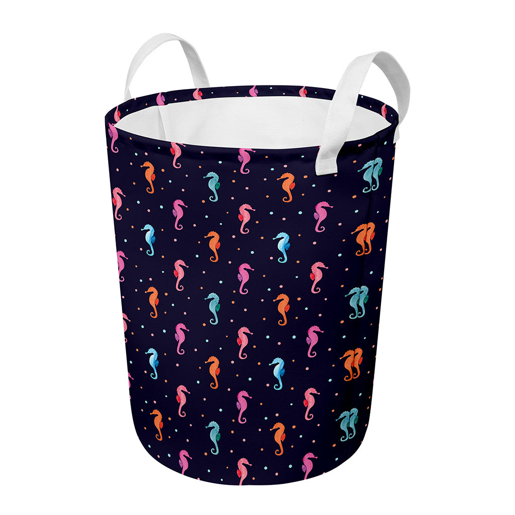 Colorful Seahorse Pattern Print Round Laundry Basket