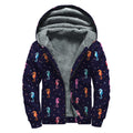 Colorful Seahorse Pattern Print Sherpa Lined Zip Up Hoodie