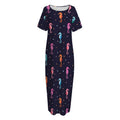 Colorful Seahorse Pattern Print Short Sleeve Long Nightdress