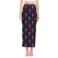Colorful Seahorse Pattern Print Side Slit Maxi Skirt