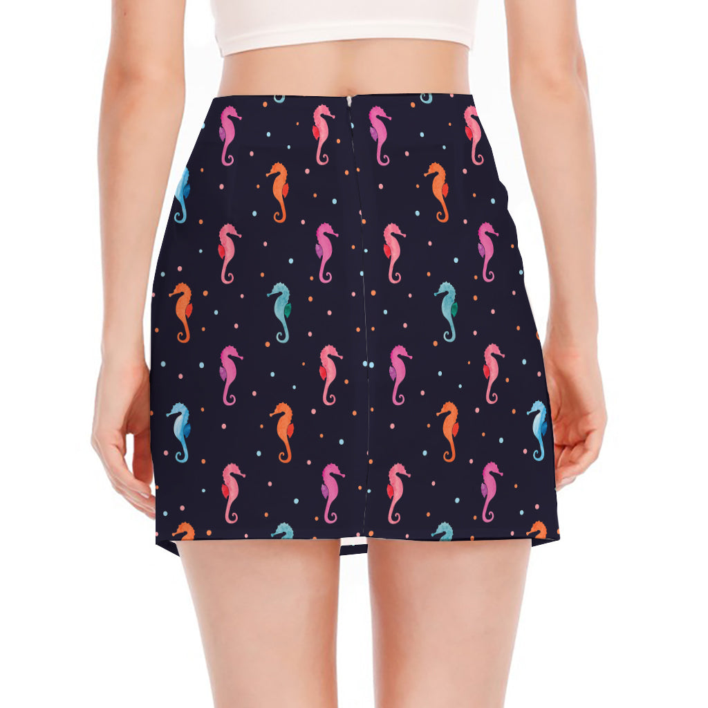 Colorful Seahorse Pattern Print Side Slit Mini Skirt