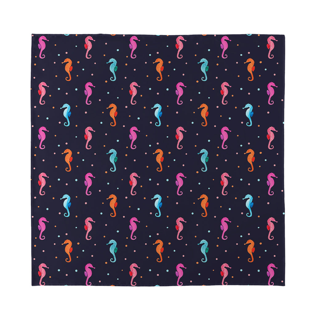Colorful Seahorse Pattern Print Silk Bandana