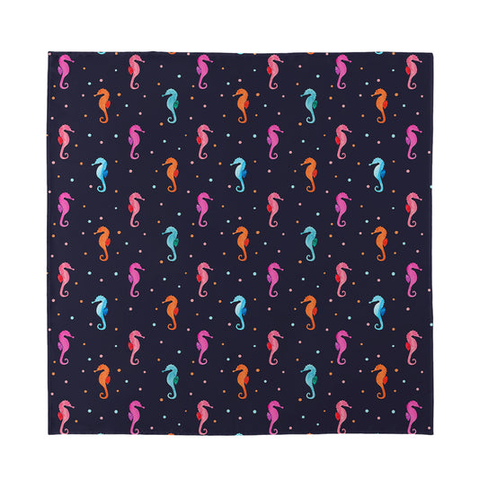 Colorful Seahorse Pattern Print Silk Bandana