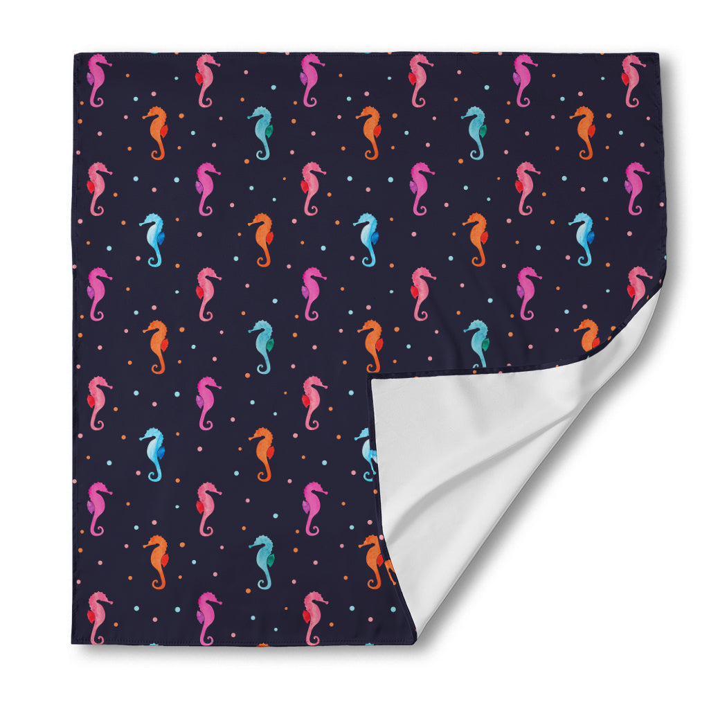 Colorful Seahorse Pattern Print Silk Bandana
