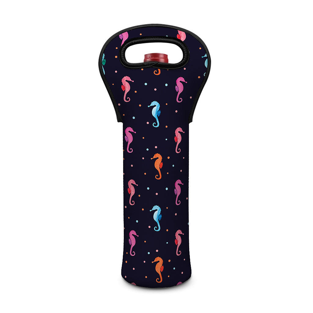 Colorful Seahorse Pattern Print Single Neoprene Wine Tote