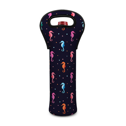 Colorful Seahorse Pattern Print Single Neoprene Wine Tote