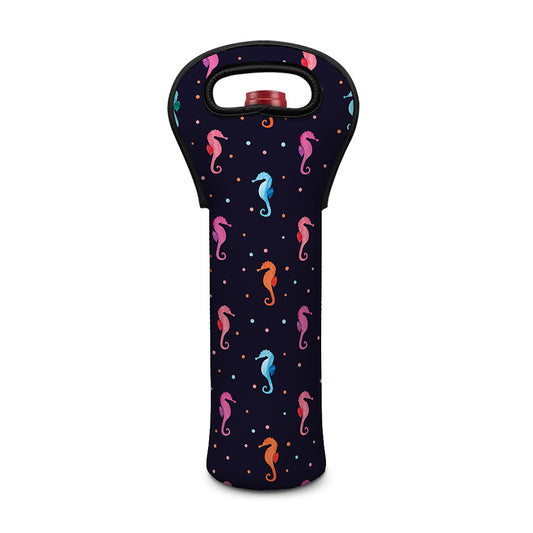 Colorful Seahorse Pattern Print Single Neoprene Wine Tote