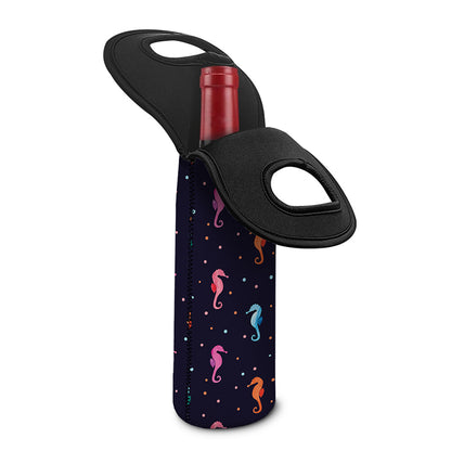 Colorful Seahorse Pattern Print Single Neoprene Wine Tote