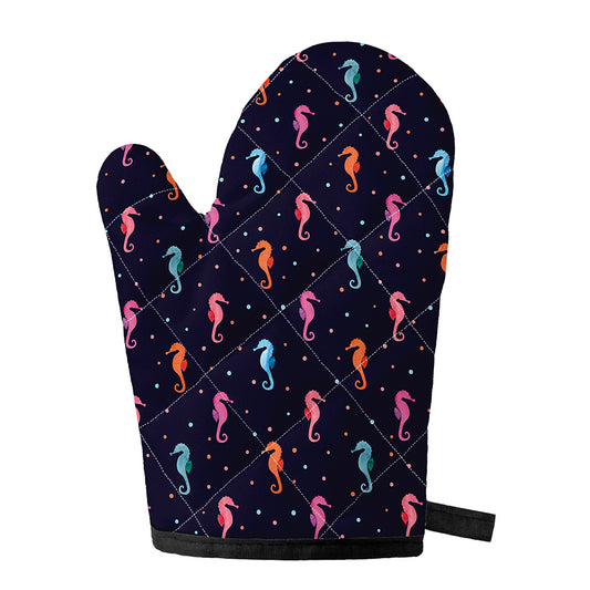 Colorful Seahorse Pattern Print Single Oven Mitt