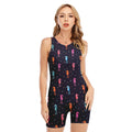 Colorful Seahorse Pattern Print Sleeveless One Piece Swimsuit