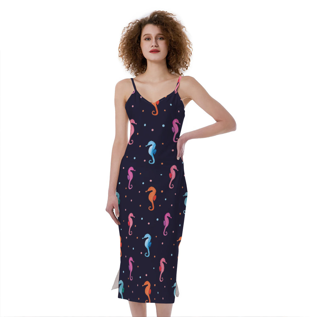Colorful Seahorse Pattern Print Slim Fit Midi Cami Dress