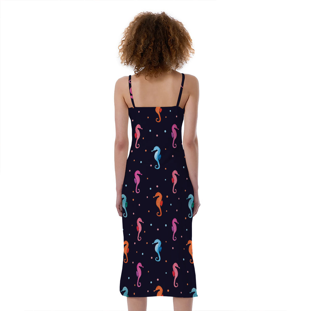 Colorful Seahorse Pattern Print Slim Fit Midi Cami Dress