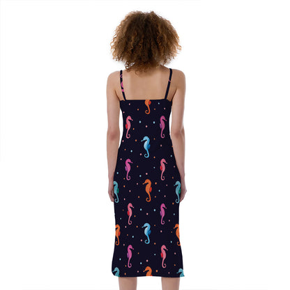 Colorful Seahorse Pattern Print Slim Fit Midi Cami Dress