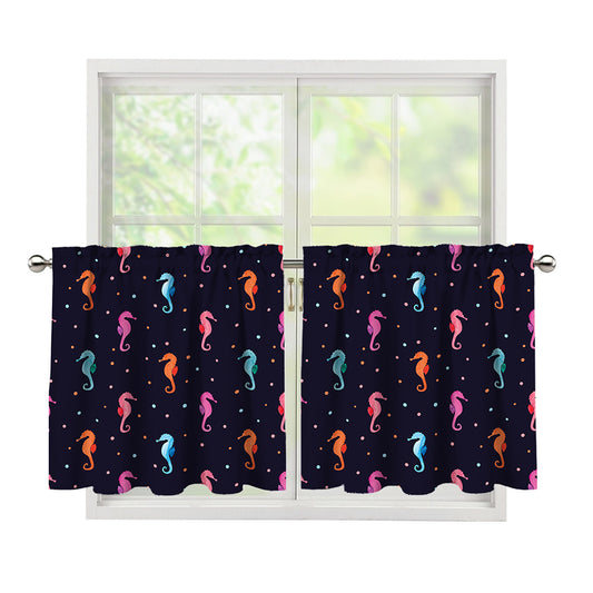 Colorful Seahorse Pattern Print Tier Curtains