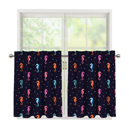 Colorful Seahorse Pattern Print Tier Curtains