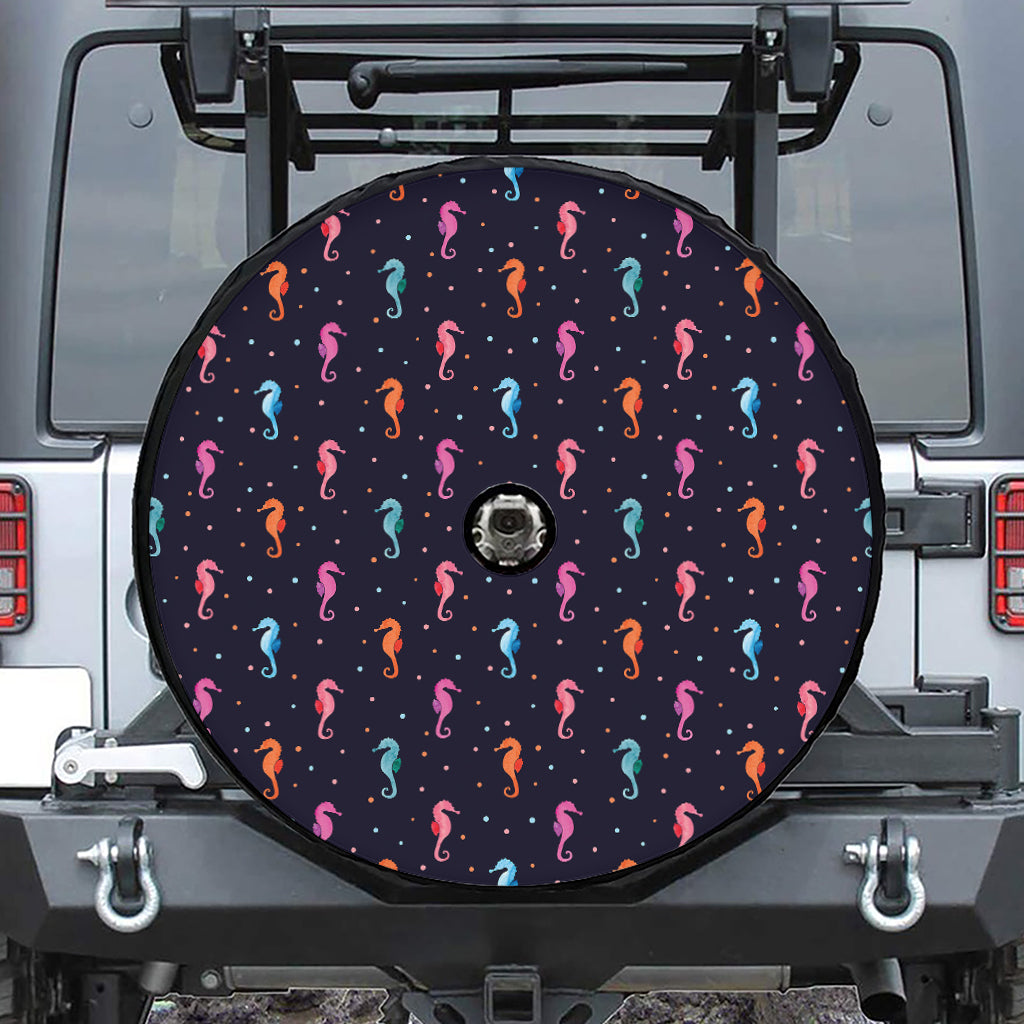 Colorful Seahorse Pattern Print Tire Cover With Camera Hole