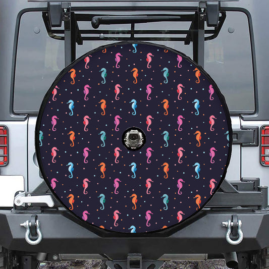 Colorful Seahorse Pattern Print Tire Cover With Camera Hole