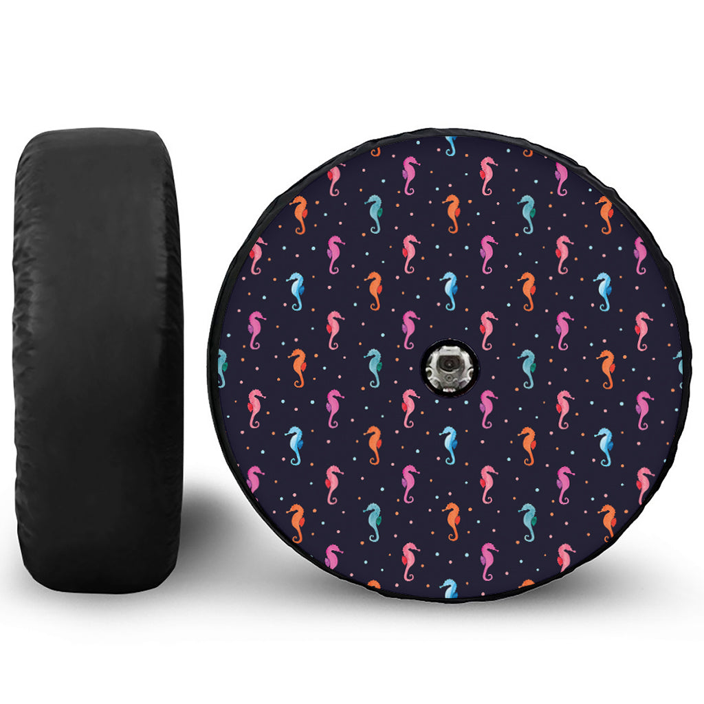 Colorful Seahorse Pattern Print Tire Cover With Camera Hole