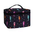 Colorful Seahorse Pattern Print Travel Makeup Bag