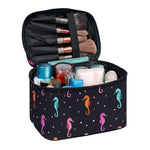 Colorful Seahorse Pattern Print Travel Makeup Bag