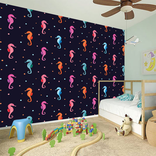Colorful Seahorse Pattern Print Wall Sticker