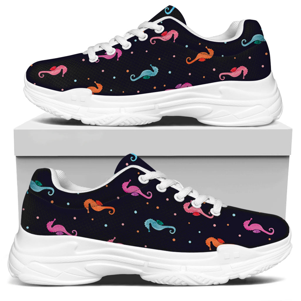 Colorful Seahorse Pattern Print White Chunky Shoes