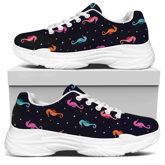 Colorful Seahorse Pattern Print White Chunky Shoes