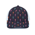 Colorful Seahorse Pattern Print White Mesh Trucker Hat