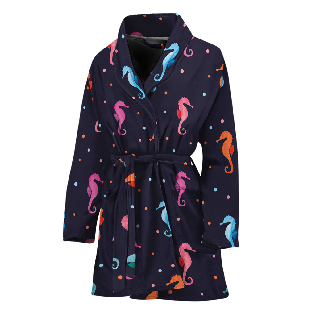 Colorful Seahorse Pattern Print Women's Bathrobe
