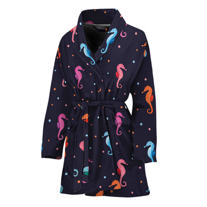 Colorful Seahorse Pattern Print Women's Bathrobe