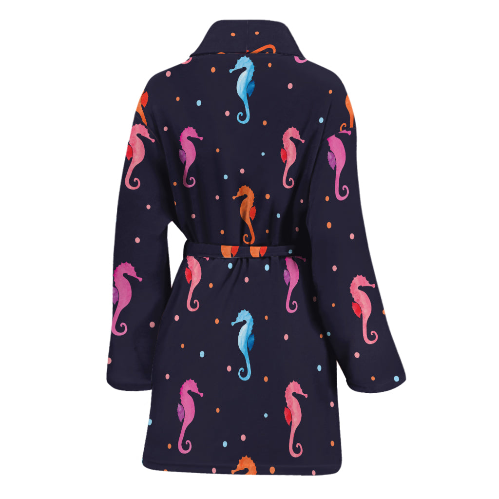 Colorful Seahorse Pattern Print Women's Bathrobe