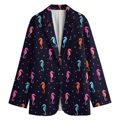 Colorful Seahorse Pattern Print Women's Blazer