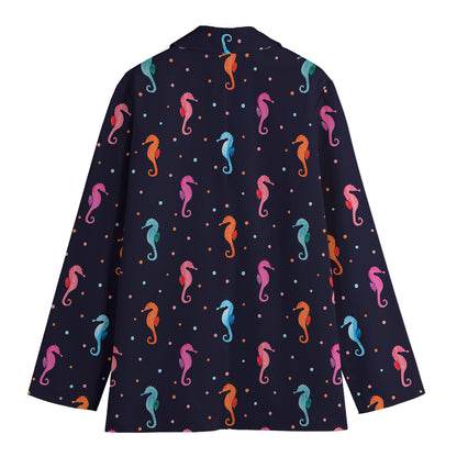 Colorful Seahorse Pattern Print Women's Blazer