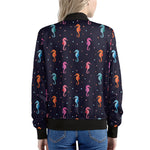 Colorful Seahorse Pattern Print Women's Bomber Jacket