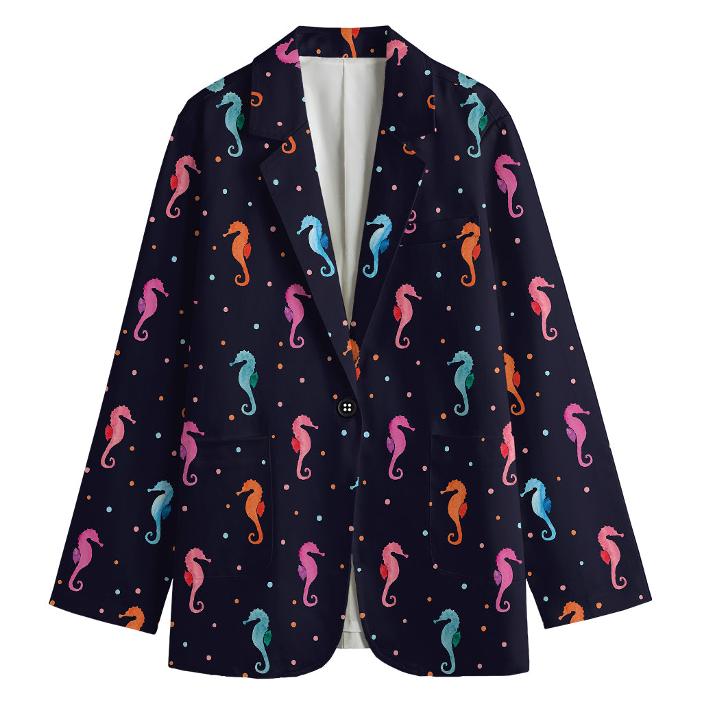Colorful Seahorse Pattern Print Women's Cotton Blazer