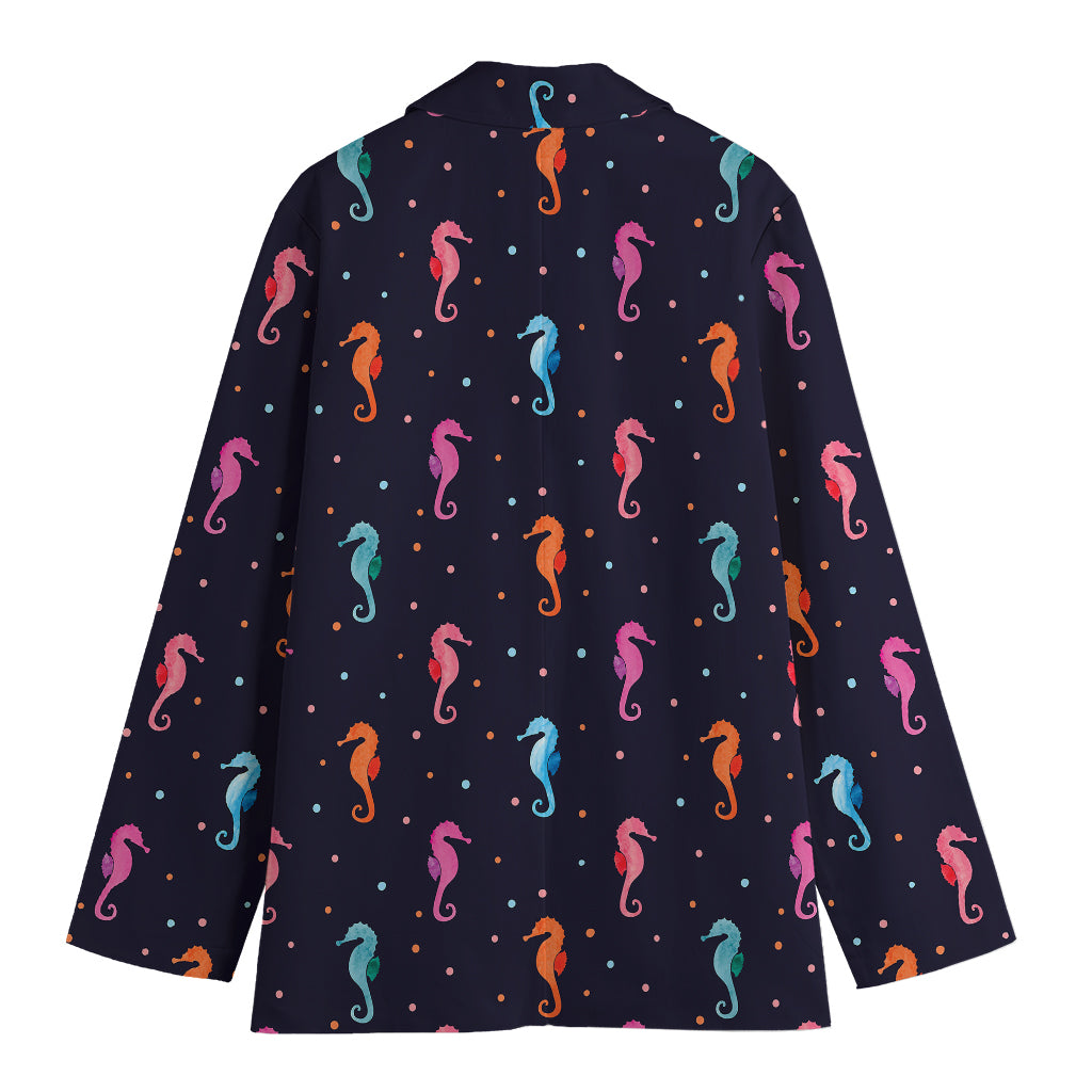 Colorful Seahorse Pattern Print Women's Cotton Blazer