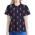 Colorful Seahorse Pattern Print Women's Polo Shirt