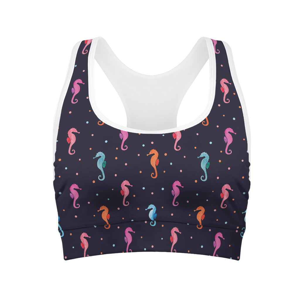 Colorful Seahorse Pattern Print Women's Sports Bra