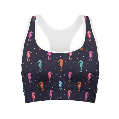 Colorful Seahorse Pattern Print Women's Sports Bra
