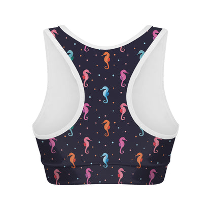 Colorful Seahorse Pattern Print Women's Sports Bra