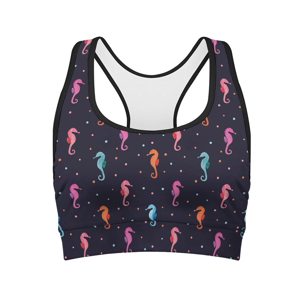 Colorful Seahorse Pattern Print Women's Sports Bra