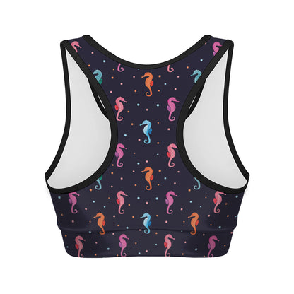 Colorful Seahorse Pattern Print Women's Sports Bra