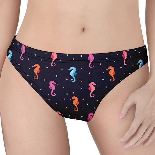 Colorful Seahorse Pattern Print Women's Thong
